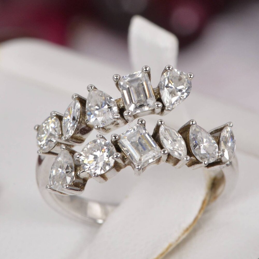All Moissanite Wrap Ring Wedding Band Women’s Ring
